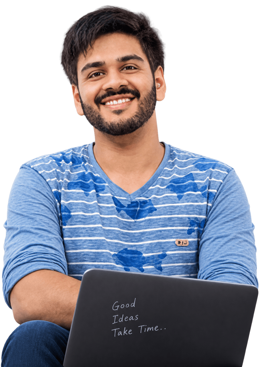 Kunal Rathore smiling, seated with his laptop.