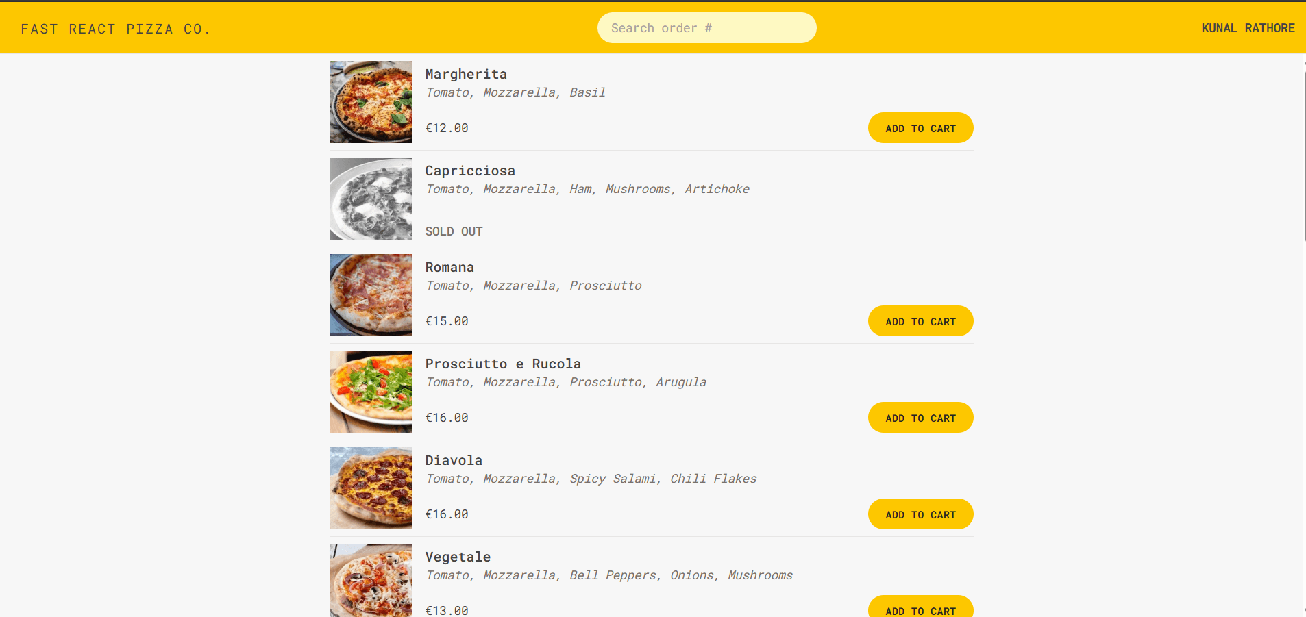 Your React Pizzas ordering application.